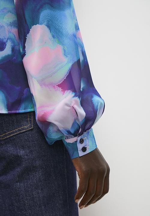 edit - Mandarin collar blouse - cloudy watercolour