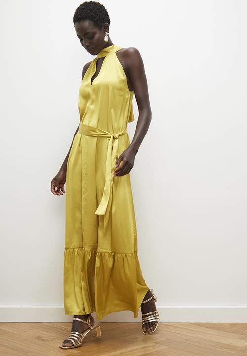 edit - Halter tiered midi dress - chartreuse