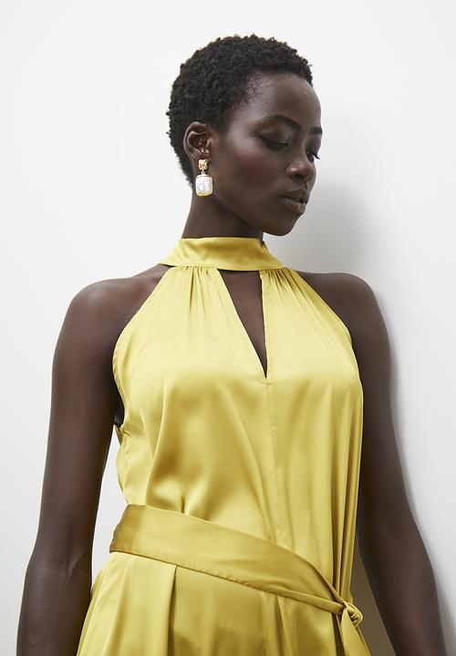 edit - Halter tiered midi dress - chartreuse