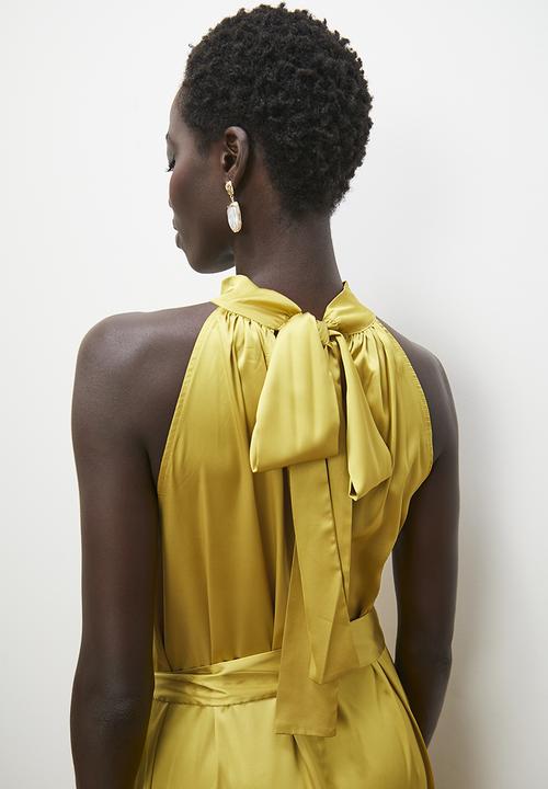 edit - Halter tiered midi dress - chartreuse