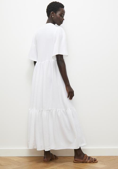 edit - Mandarin collar tiered maxi dress - ivory