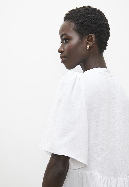 edit - Mandarin collar tiered maxi dress - ivory