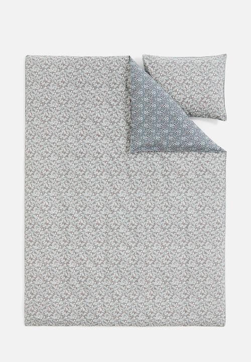 H&M - Cotton single duvet cover set - light green/floral