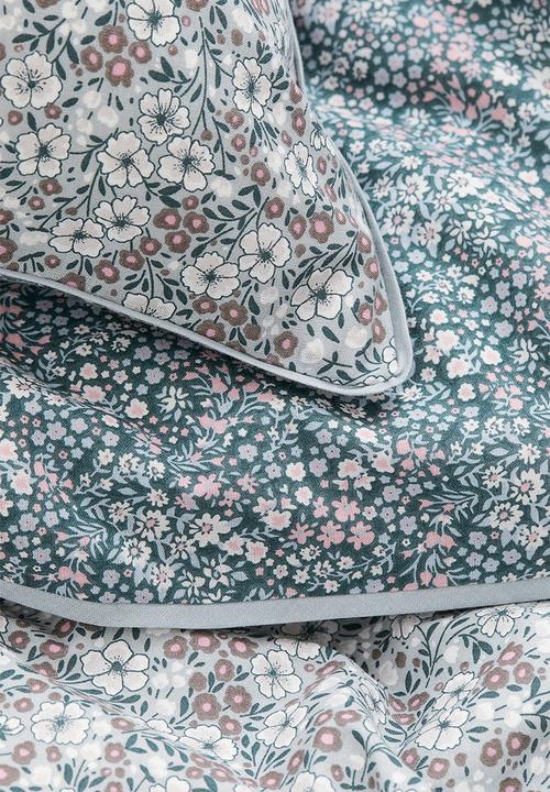H&M - Cotton single duvet cover set - light green/floral