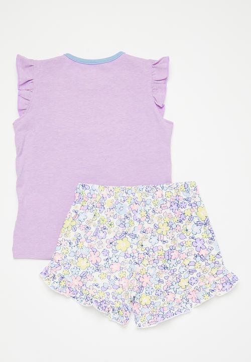 Cotton On - Stacey short sleeve flutter pyjama - lilac drop marle/unicorn floral