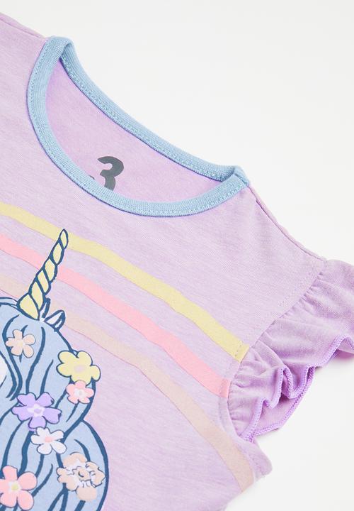 Cotton On - Stacey short sleeve flutter pyjama - lilac drop marle/unicorn floral