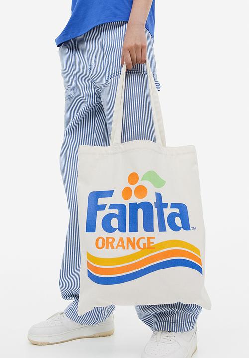 H&M - Printed canvas shopper - cream/fanta 