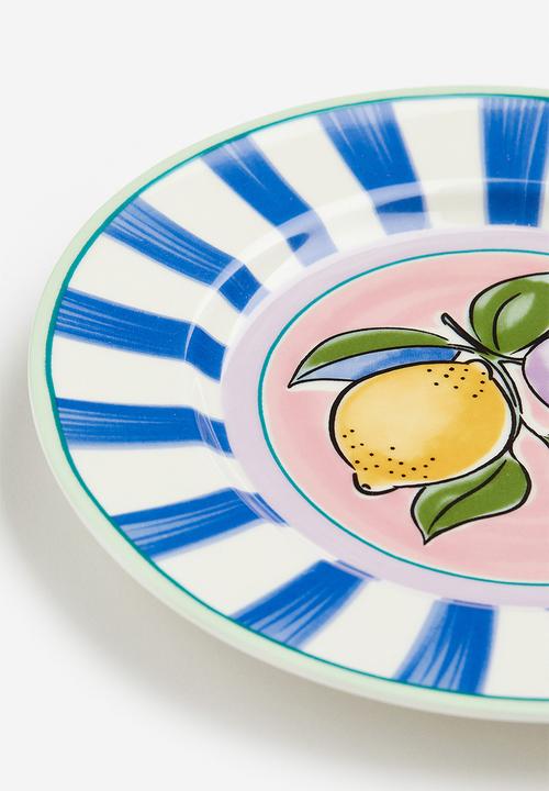 H&M - Porcelain mid plate - royal blue/striped 