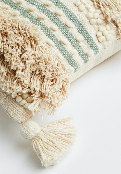 H&M - Tasselled wool-blend cushion cover - light beige/patterned 
