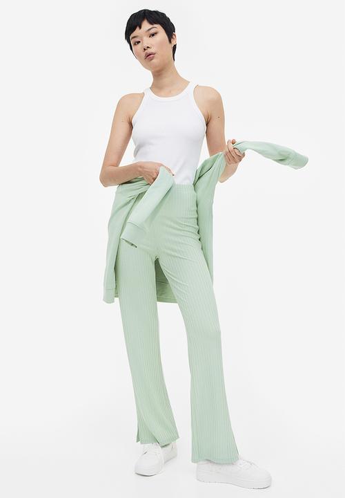 H&M - Ribbed jersey trousers - light green 