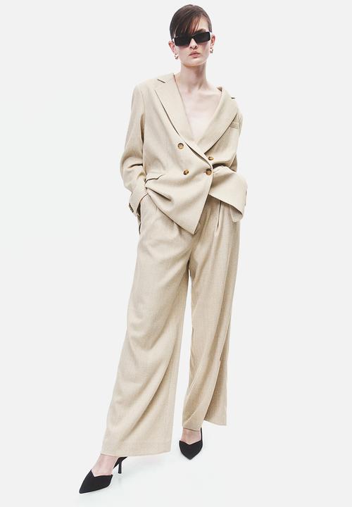 H&M - Wide trousers - beige/herringbone-patterned