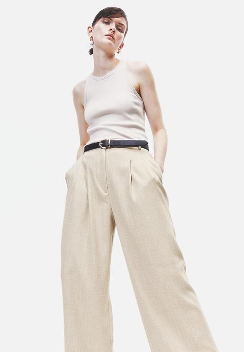 H&M - Wide trousers - beige/herringbone-patterned