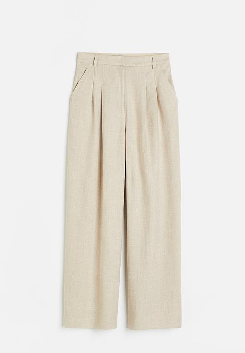 H&M - Wide trousers - beige/herringbone-patterned