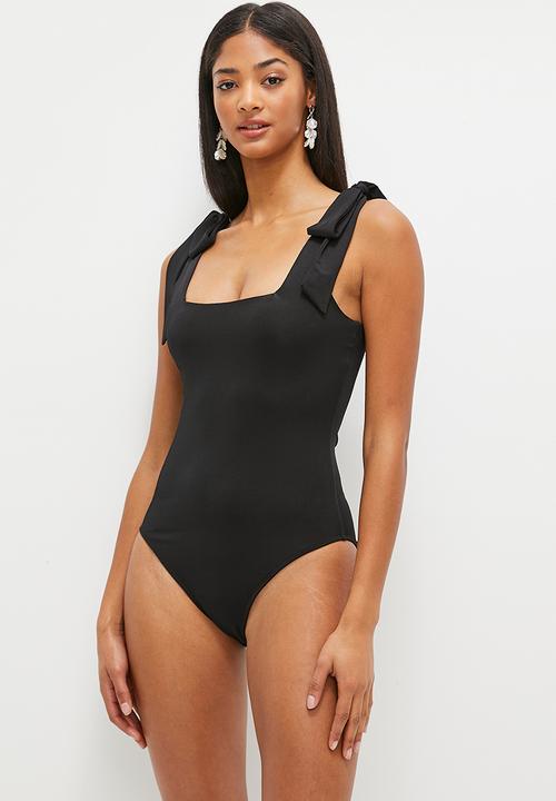 MILLA - Easy shoulder tie bodysuit - black