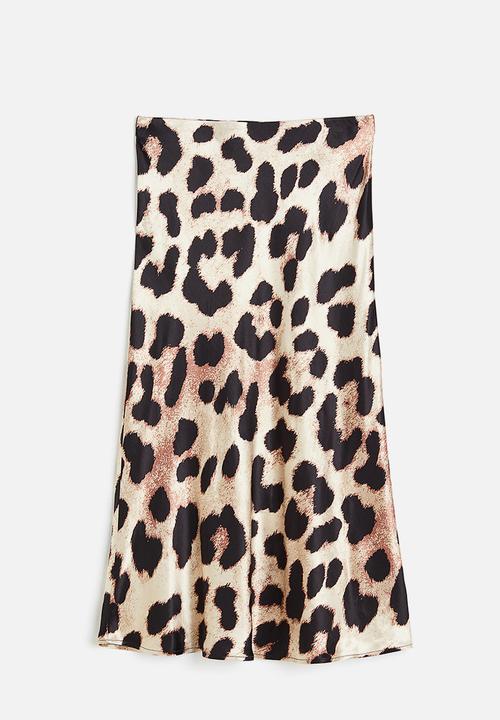 H&M - Flared skirt - light beige/leopard print 
