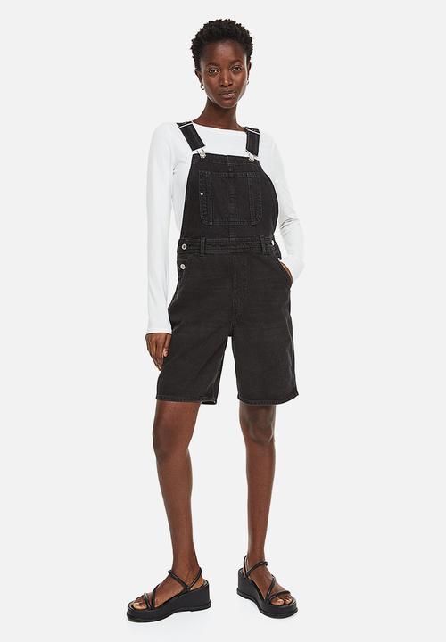 H&M - Denim dungaree shorts - black