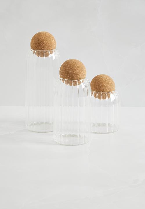 Sixth Floor - Ribbed glass and cork pantry storage jar - set of 3