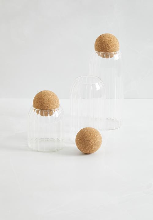 Sixth Floor - Ribbed glass and cork pantry storage jar - set of 3