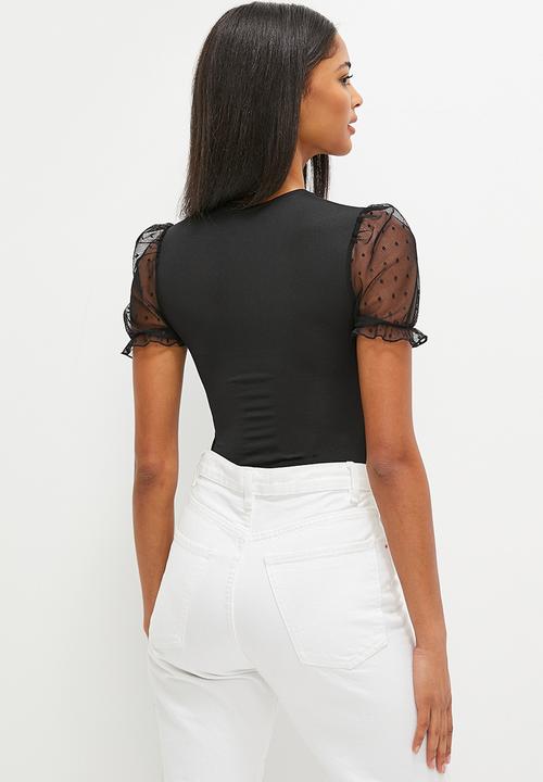 MILLA - Mesh inset sleeve bodysuit - black