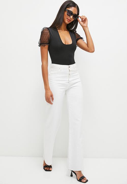 MILLA - Mesh inset sleeve bodysuit - black
