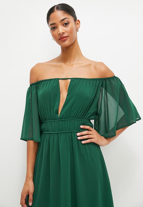 MILLA - Strappy bardot fit & flare midi - emerald