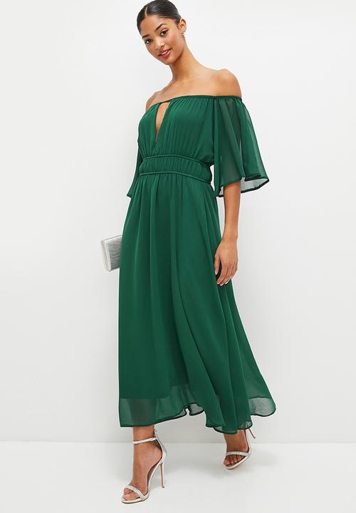 MILLA - Strappy bardot fit & flare midi - emerald