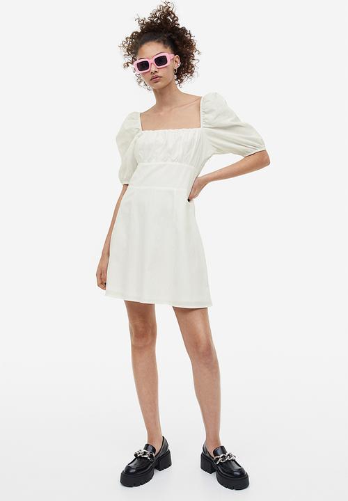 H&M - Puff-sleeved dress - white