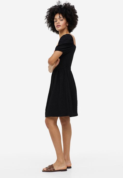 H&M - Puff-sleeved textured jersey dress - black