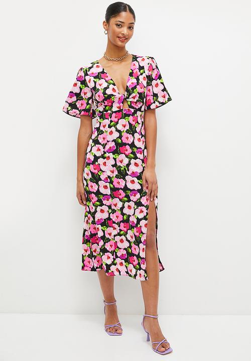 MILLA - Empire midi dress with slit - multi
