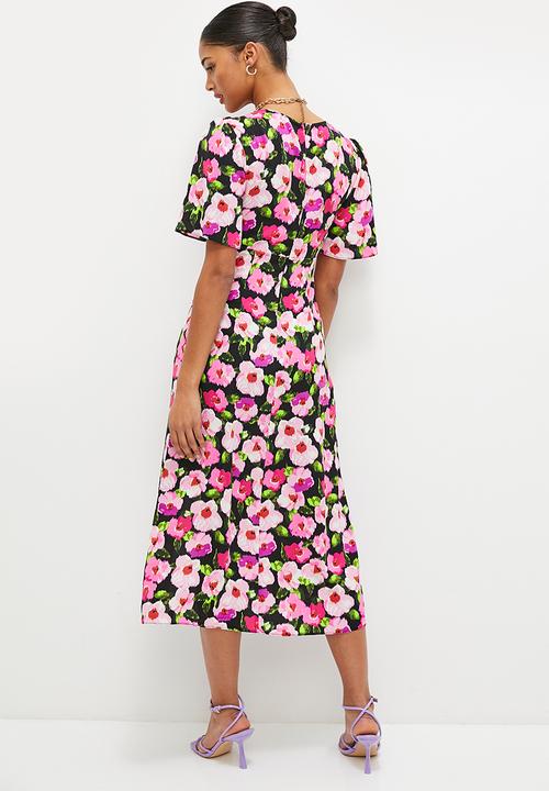 MILLA - Empire midi dress with slit - multi