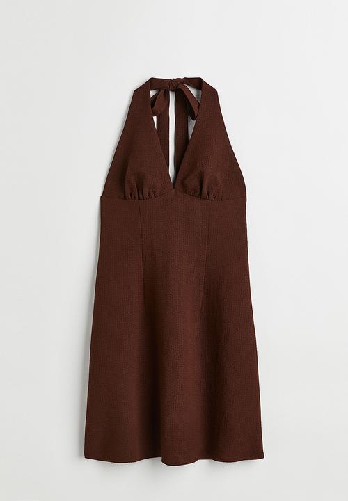 H&M - Halterneck crêpe dress - dark brown 