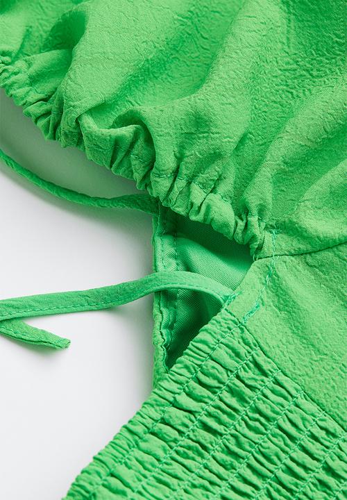 H&M - Puff-sleeved crêpe dress - green