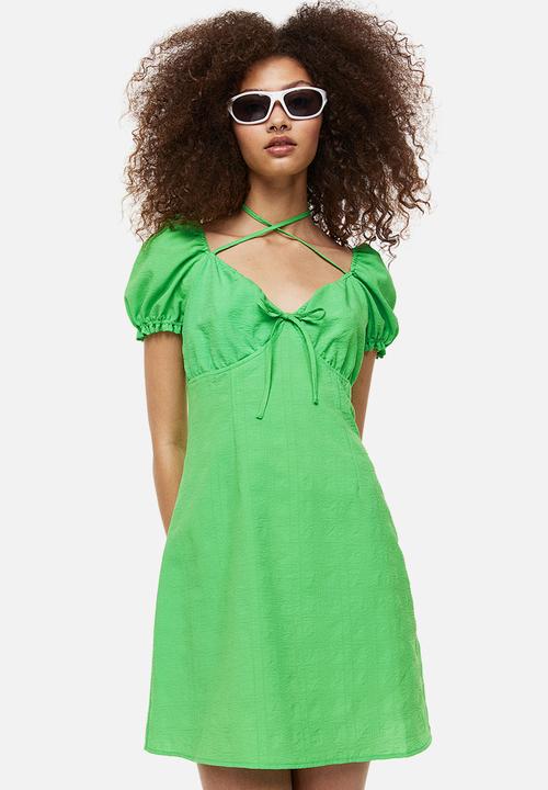 H&M - Puff-sleeved crêpe dress - green