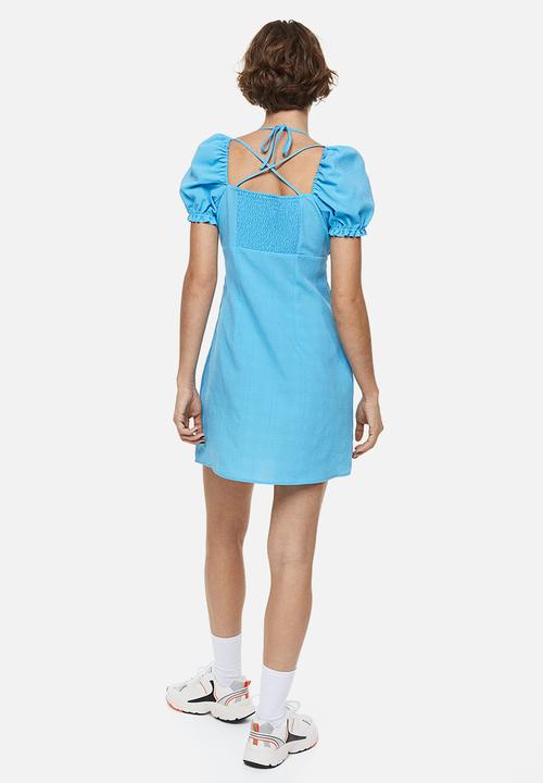 H&M - Puff-sleeved crêpe dress - blue