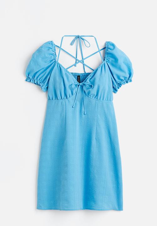H&M - Puff-sleeved crêpe dress - blue