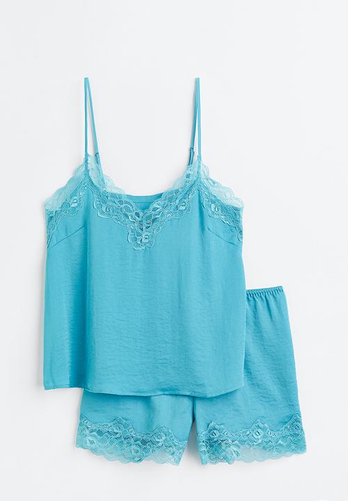 H&M - Pyjama cami top and shorts - turquoise