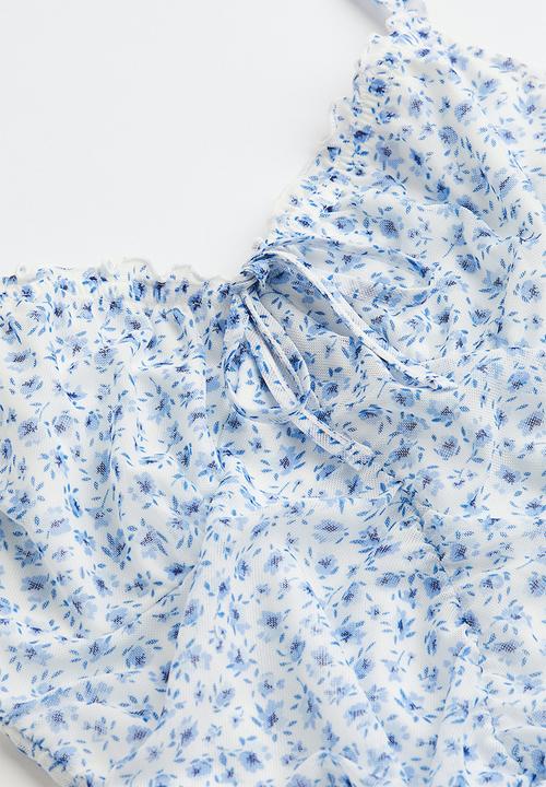 H&M - Gathered mesh dress - white/floral