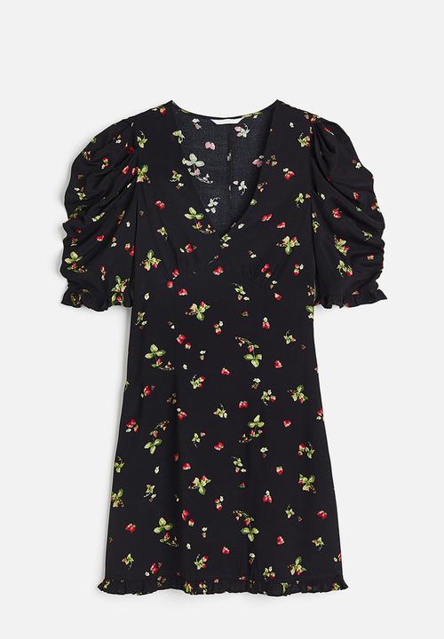 H&M - Frill-trimmed dress - black/strawberries 
