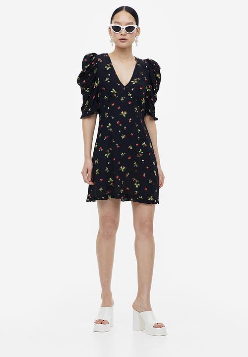 H&M - Frill-trimmed dress - black/strawberries 