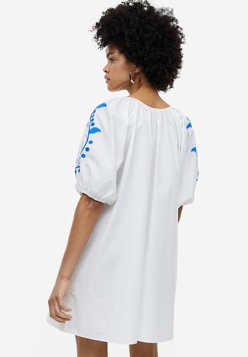 H&M - Embroidered poplin dress - white 