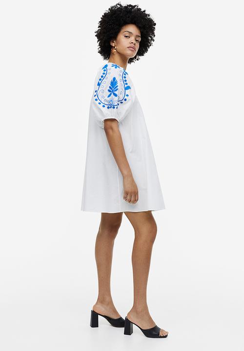 H&M - Embroidered poplin dress - white 