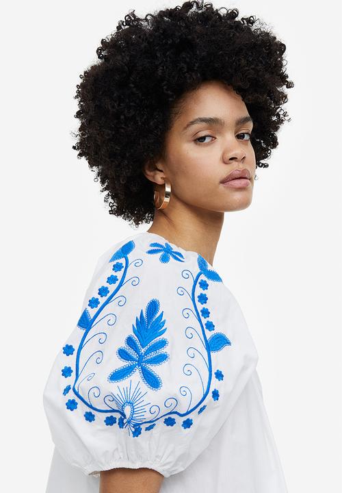 H&M - Embroidered poplin dress - white 