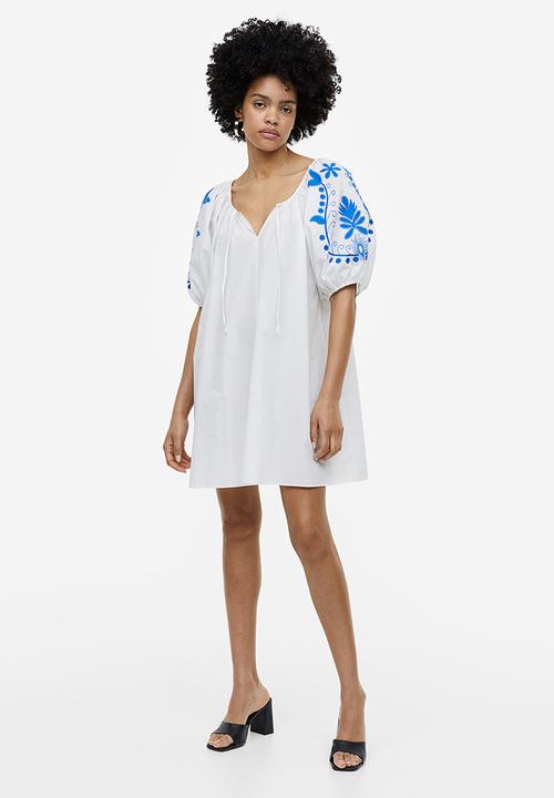 H&M - Embroidered poplin dress - white 
