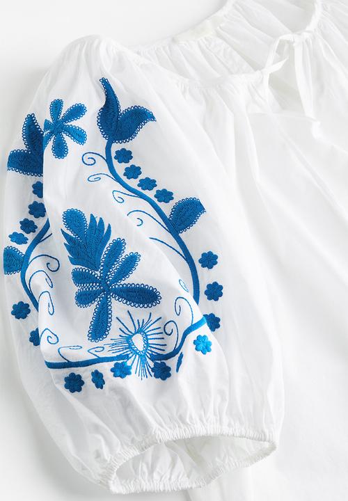 H&M - Embroidered poplin dress - white 