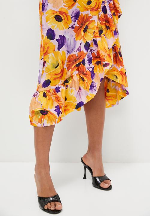 MILLA - Ruffle detail column skirt - orange floral
