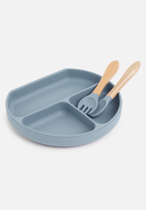 Sixth Floor - Silicone Baby Suction Plate with Spoon and Fork - Frost
