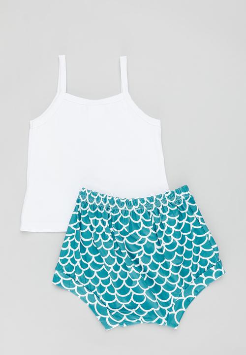 Pop Candy -  Vest and bloomer set - blue & white