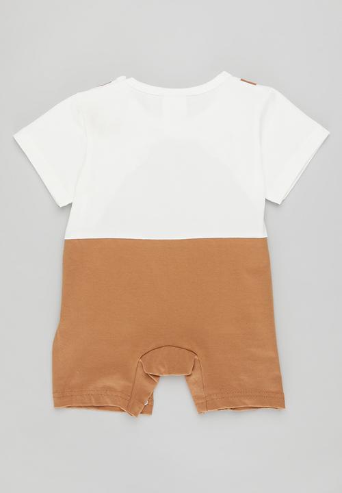 Pop Candy -  Short sleeve romper - brown & white