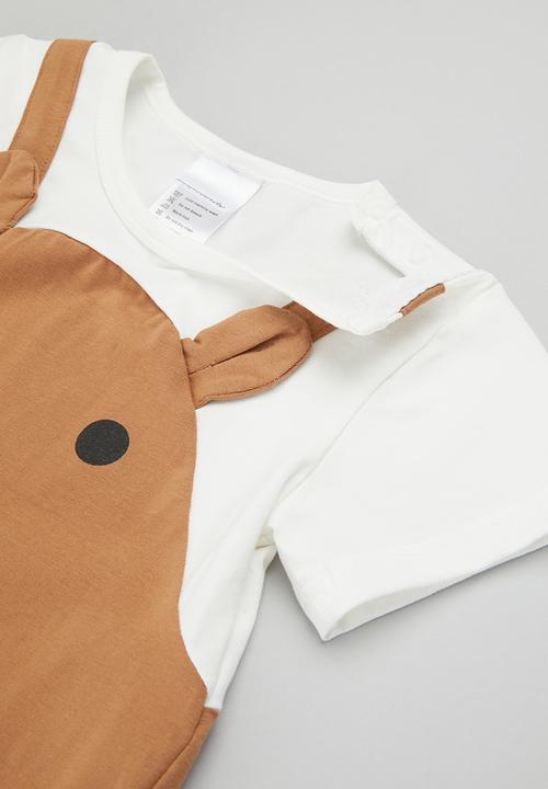 Pop Candy -  Short sleeve romper - brown & white