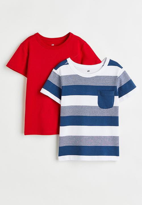 H&M - 2-Pack cotton T-shirts - red/striped